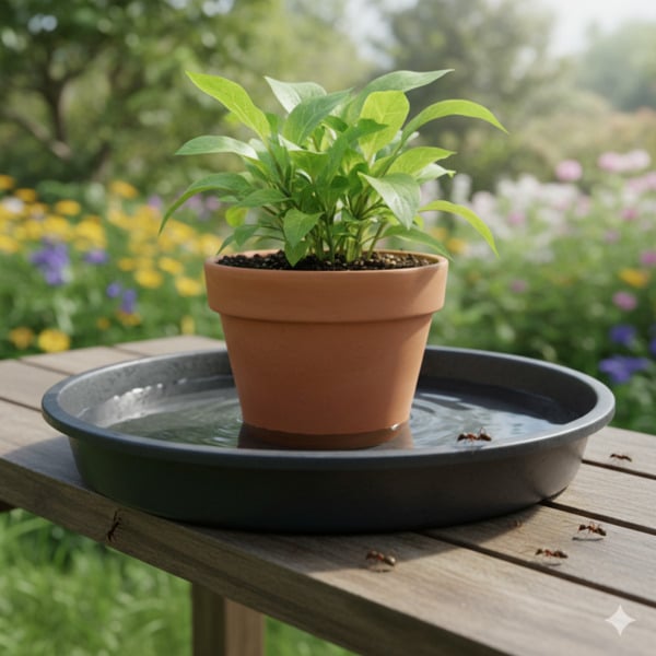 Tạo bẫy nước quanh chậu cây diệt kiến trên chậu cây cảnh