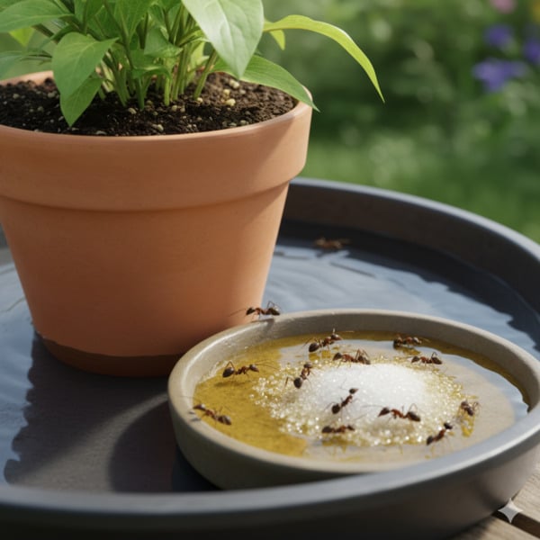 Đặt bẫy đường và dầu ăn là cách diệt kiến trong chậu cây dễ áp dụng